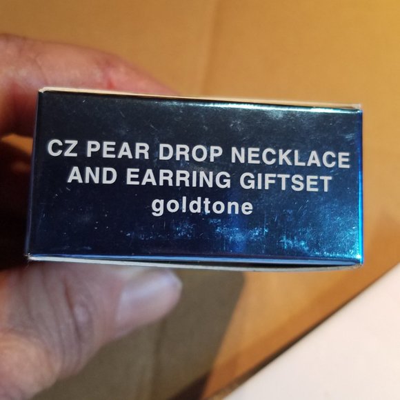 Pear Drop CZ Necklace and Earring Set, Gold tone - Picture 6 of 6